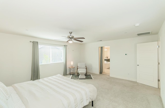 463 Mesa Dr S, Madera, CA 93636 - bedroom featuring light colored carpet, a ceiling fan, and ensuite bath