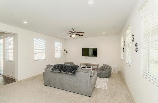 463 Mesa Dr S, Madera, CA 93636 - carpeted living area featuring recessed lighting and ceiling fan