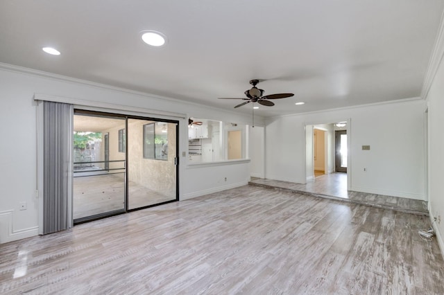 6328 N Benedict Ave, Fresno, CA 93711 - empty room with crown molding, a ceiling fan, wood finished floors, and recessed lighting