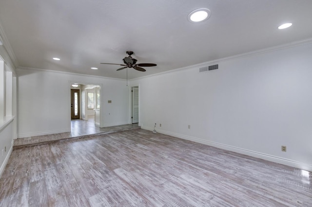 6328 N Benedict Ave, Fresno, CA 93711 - spare room with a ceiling fan, wood finished floors, crown molding, and recessed lighting