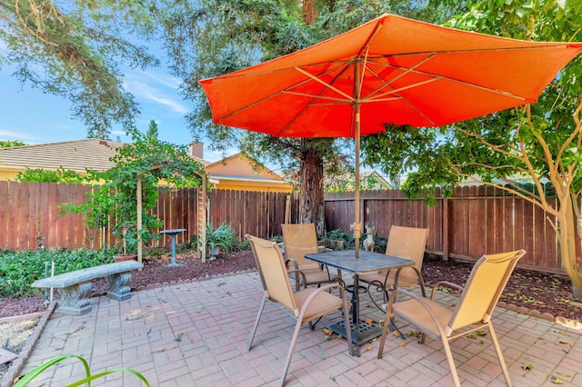 5613 W Bluff Ave, Fresno, CA 93722 - fenced backyard featuring a patio area and outdoor dining area