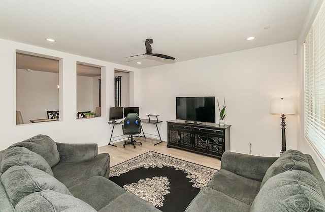 117 Emperor Way, Dinuba, CA 93618 - living area with ceiling fan, wood finished floors, recessed lighting, and an office area