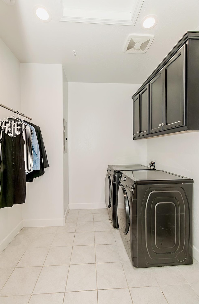 117 Emperor Way, Dinuba, CA 93618 - laundry room featuring washer and dryer, cabinet space, light tile patterned flooring, and recessed lighting