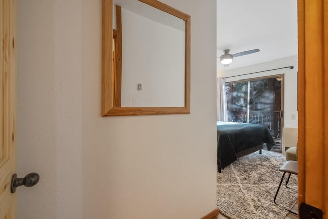 40607 Mill Run Ln Unit 72, Shaver Lake, CA 93664 - bedroom with access to exterior and a ceiling fan