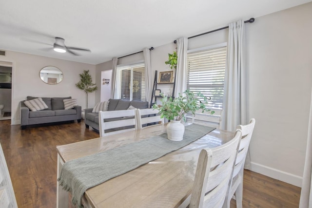 723 N Lourae Ave, Reedley, CA 93654 - dining space featuring ceiling fan and dark wood finished floors