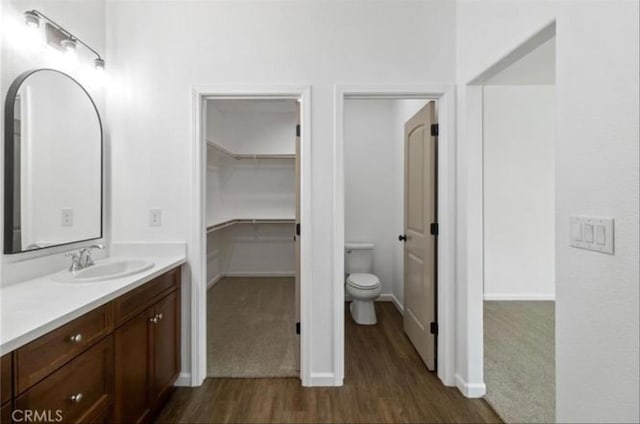 405 Denise Dr, Merced, CA 95341 - bathroom featuring vanity, wood finished floors, and a spacious closet