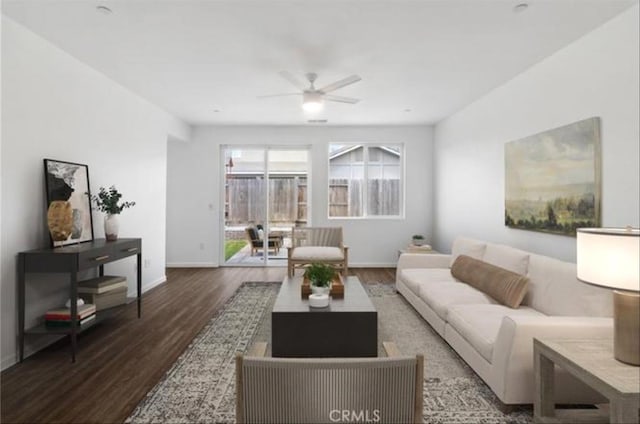 405 Denise Dr, Merced, CA 95341 - living room featuring wood finished floors and a ceiling fan