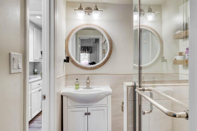 42198 Smoke Tree, Shaver Lake, CA 93664 - bathroom featuring vanity and tile walls