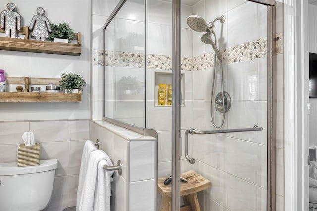 42198 Smoke Tree, Shaver Lake, CA 93664 - bathroom featuring tile walls and a shower stall