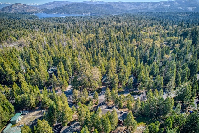 42052 Granite Ridge Rd, Shaver Lake, CA 93664 - aerial overview of property's location featuring a heavily wooded area and a mountain backdrop