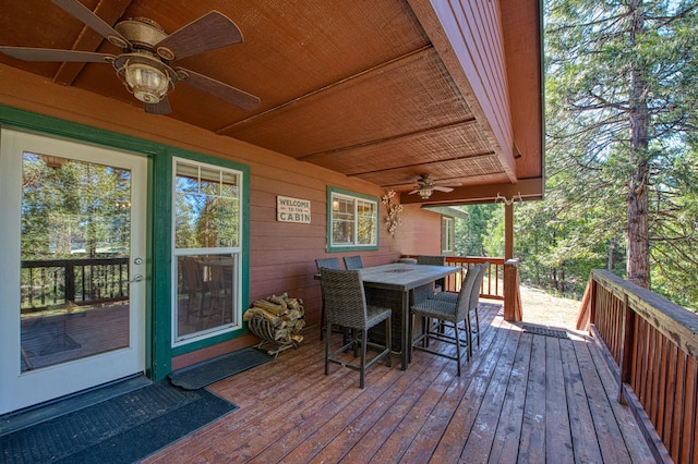 42052 Granite Ridge Rd, Shaver Lake, CA 93664 - deck with ceiling fan and outdoor dining space