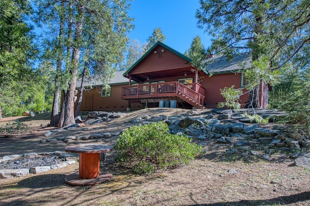 42052 Granite Ridge Rd, Shaver Lake, CA 93664 - back of house with a ceiling fan and a wooden deck