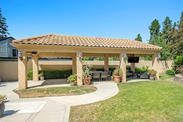 7671 N Ricewood Ave, Fresno, CA 93711 - view of yard featuring a gazebo, a patio area, and outdoor lounge area
