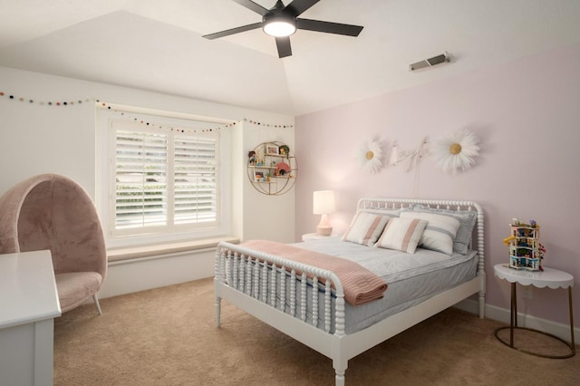 7671 N Ricewood Ave, Fresno, CA 93711 - bedroom featuring carpet, ceiling fan, and lofted ceiling
