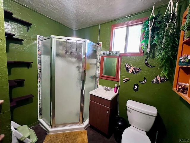420 E Florinda St, Hanford, CA 93230 - bathroom with vanity, a stall shower, and a textured ceiling
