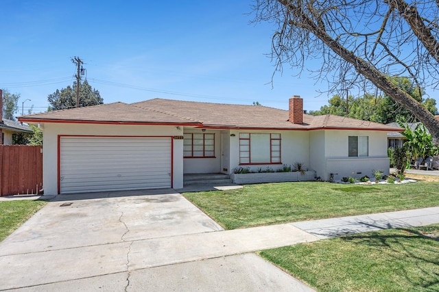 3677 N Thesta St, Fresno, CA 93726 - single story home with stucco siding, a chimney, an attached garage, and concrete driveway