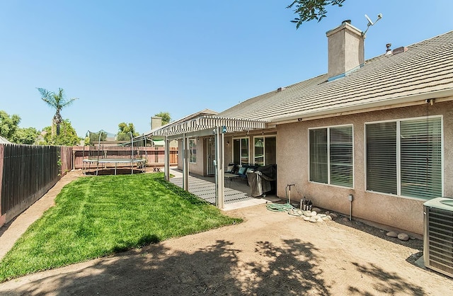 5783 N State St, Fresno, CA 93722 - fenced backyard featuring a trampoline and a patio