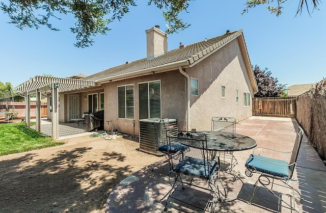 5783 N State St, Fresno, CA 93722 - back of house with a chimney, stucco siding, a patio, and a fenced backyard