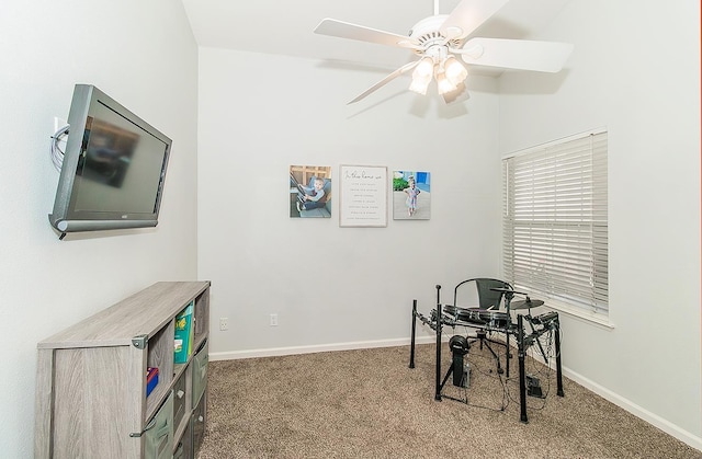 5783 N State St, Fresno, CA 93722 - carpeted home office with a ceiling fan and baseboards
