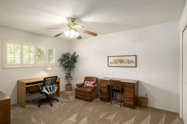 3218 E Ellery Ave, Fresno, CA 93710 - carpeted home office featuring ceiling fan and a textured ceiling