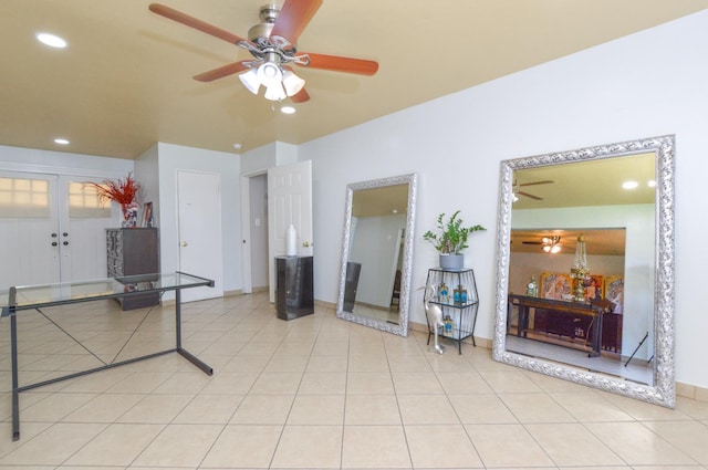 4879 E San Gabriel Ave, Fresno, CA 93726 - living area with a ceiling fan, french doors, and recessed lighting