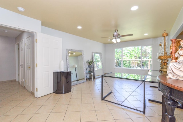 4879 E San Gabriel Ave, Fresno, CA 93726 - interior space featuring a ceiling fan, recessed lighting, and light tile patterned flooring