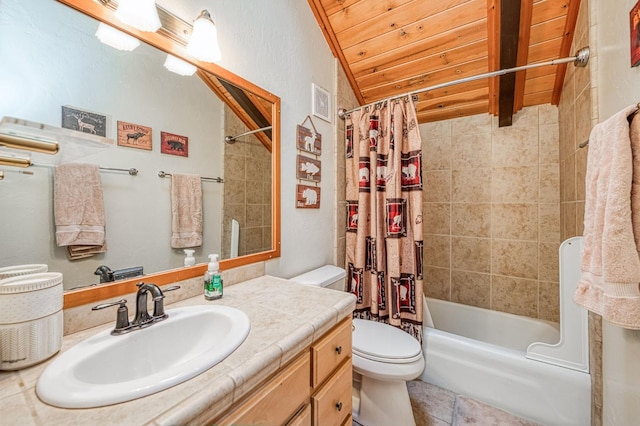 41798 Saddleback Rd, Shaver Lake, CA 93664 - full bathroom with wood ceiling, vanity, and shower / tub combo