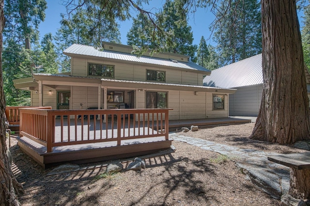 41798 Saddleback Rd, Shaver Lake, CA 93664 - rear view of property featuring a metal roof and a deck