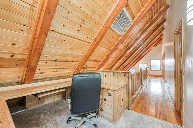 41798 Saddleback Rd, Shaver Lake, CA 93664 - unfurnished office with wooden ceiling and wood finished floors