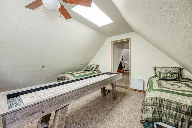 41798 Saddleback Rd, Shaver Lake, CA 93664 - carpeted bedroom featuring a textured ceiling, lofted ceiling, and a ceiling fan