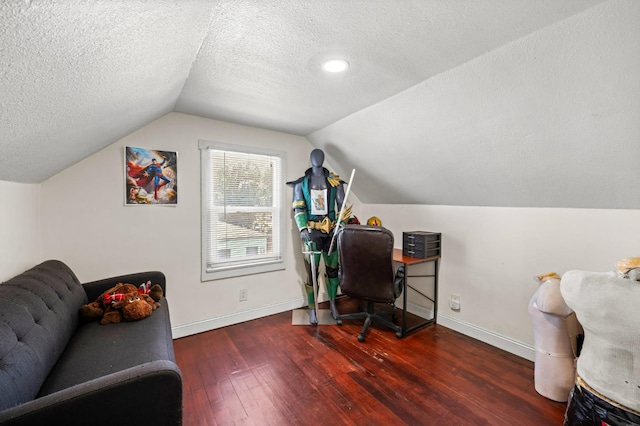 3144 Vista Ave, San Diego, CA 91945 - office area featuring wood finished floors, lofted ceiling, and a textured ceiling
