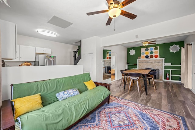 3144 Vista Ave, San Diego, CA 91945 - living area featuring a premium fireplace, ceiling fan, and wood finished floors
