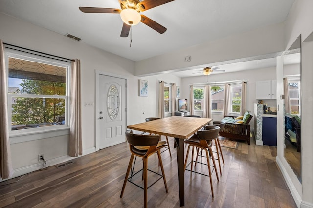 3144 Vista Ave, San Diego, CA 91945 - dining space featuring ceiling fan and dark wood-style floors