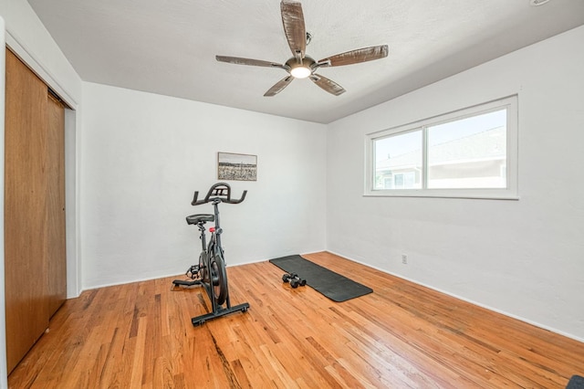 3625 E Cortland Ave, Fresno, CA 93726 - workout area featuring wood finished floors and ceiling fan