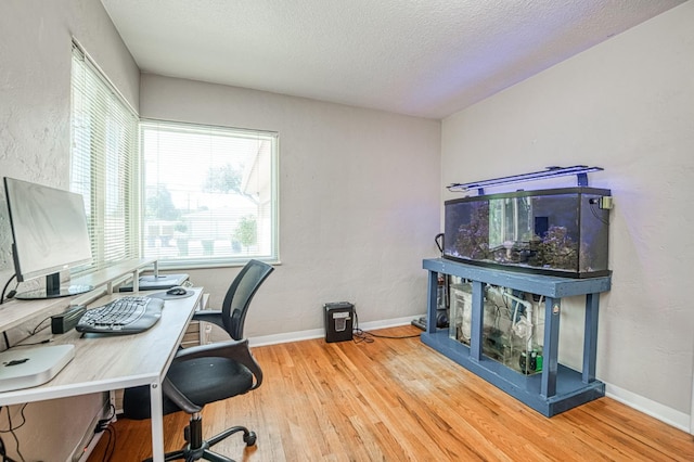3625 E Cortland Ave, Fresno, CA 93726 - office area featuring wood finished floors, a textured ceiling, and a textured wall