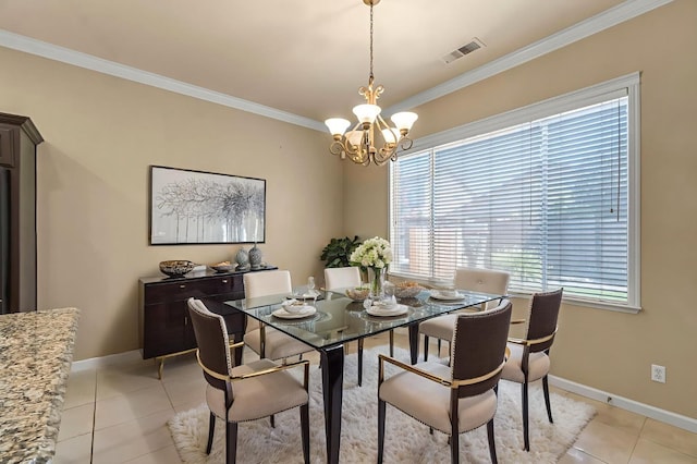 2663 E Spice Way, Fresno, CA 93720 - dining room with ornamental molding, light tile patterned flooring, plenty of natural light, and a chandelier