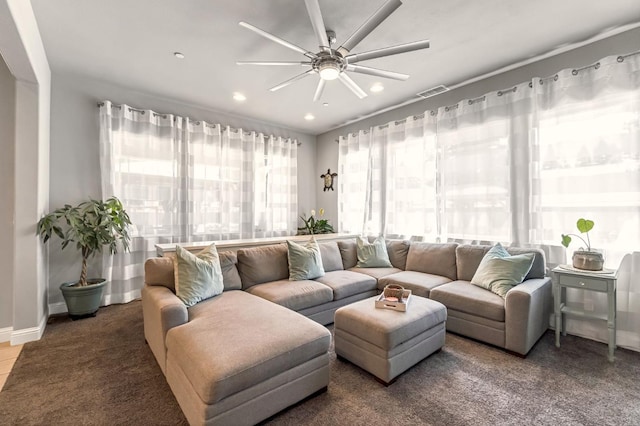 2076 Chennault Ave, Clovis, CA 93611 - living room featuring a ceiling fan and recessed lighting