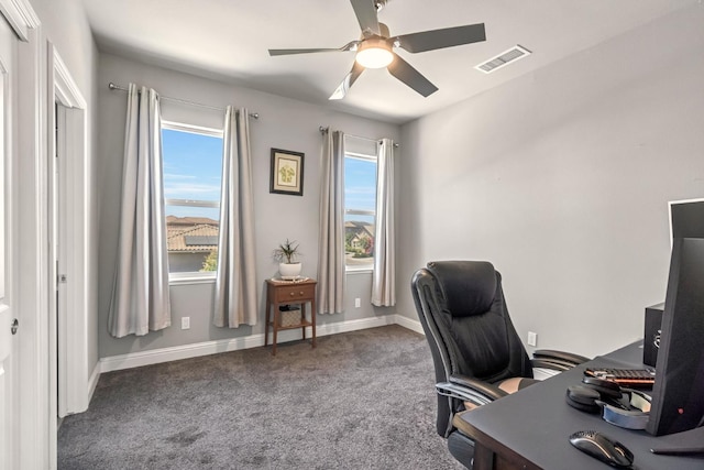 2076 Chennault Ave, Clovis, CA 93611 - home office with a ceiling fan and carpet floors