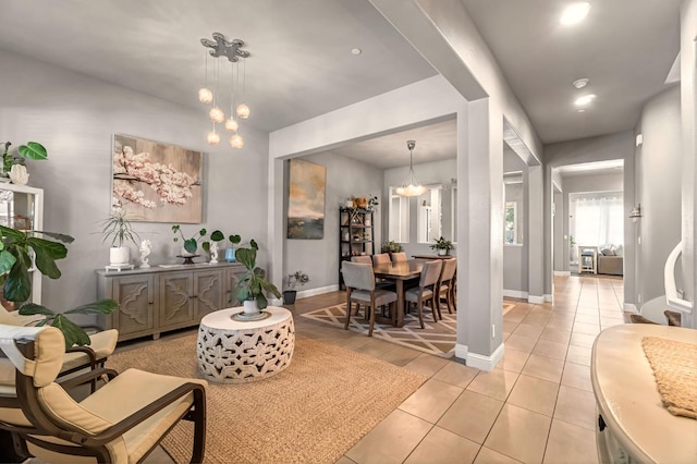 2076 Chennault Ave, Clovis, CA 93611 - living area featuring a chandelier, light tile patterned flooring, and recessed lighting