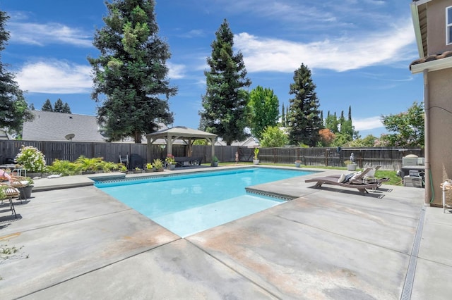 2076 Chennault Ave, Clovis, CA 93611 - view of swimming pool featuring a gazebo, a patio, and a fenced backyard