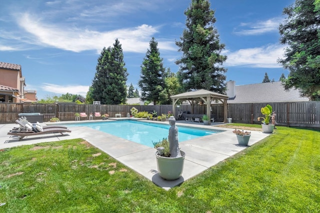 2076 Chennault Ave, Clovis, CA 93611 - view of pool featuring a gazebo, a fenced backyard, and a patio