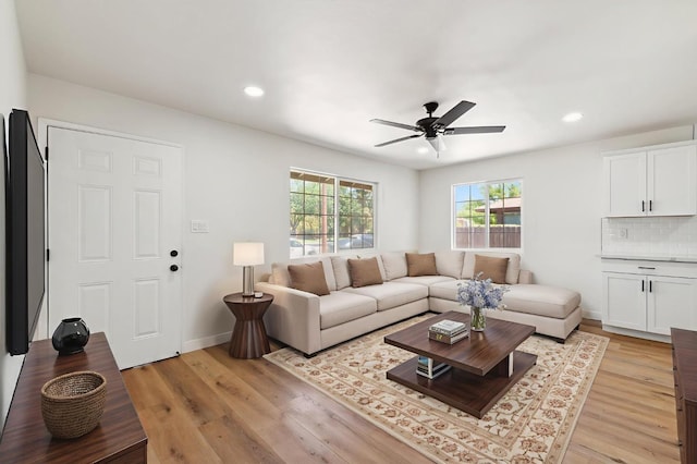 1931 W Ashlan Ave, Fresno, CA 93705 - living room featuring recessed lighting, light wood-style flooring, and a ceiling fan