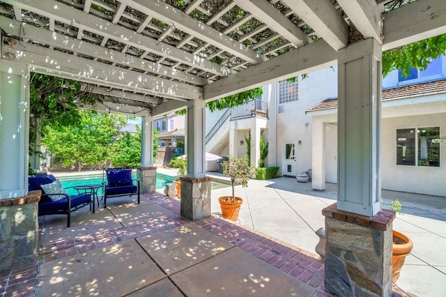 2143 Everglade Ave, Clovis, CA 93619 - view of patio / terrace with an outdoor pool and a pergola