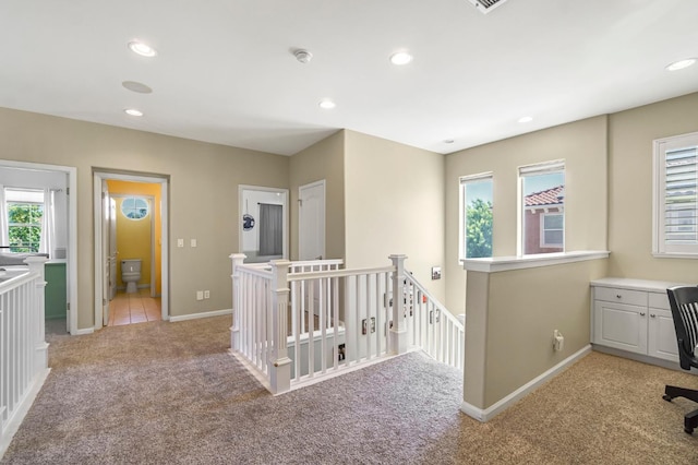 2143 Everglade Ave, Clovis, CA 93619 - corridor featuring an upstairs landing, light colored carpet, recessed lighting, and an office area
