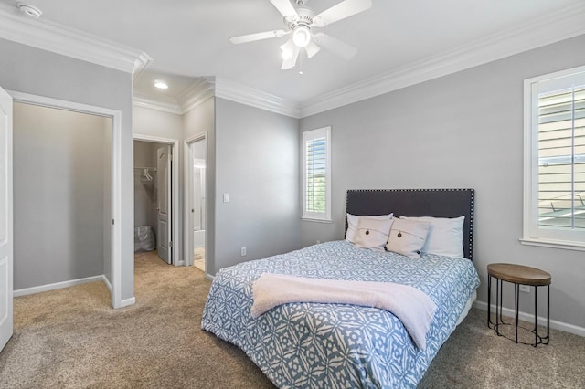 2143 Everglade Ave, Clovis, CA 93619 - carpeted bedroom with ornamental molding, a spacious closet, a closet, a ceiling fan, and recessed lighting