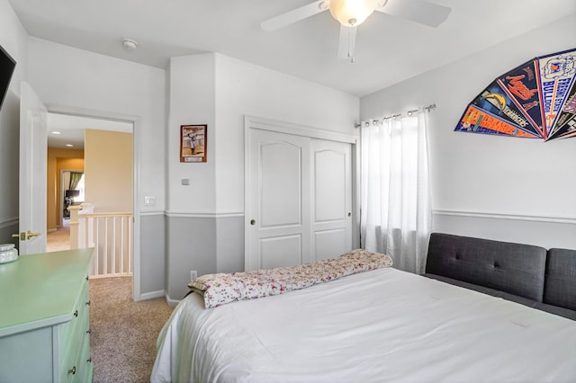 2143 Everglade Ave, Clovis, CA 93619 - bedroom with light colored carpet, a closet, and a ceiling fan