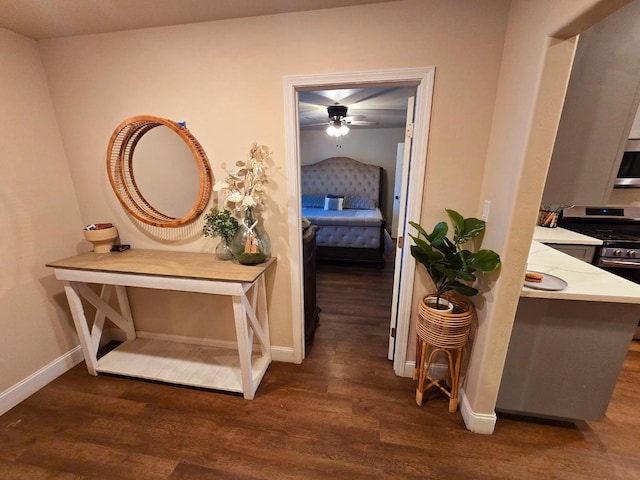 525 N Crenshaw, Visalia, CA 93291 - hall with dark wood-style floors and baseboards
