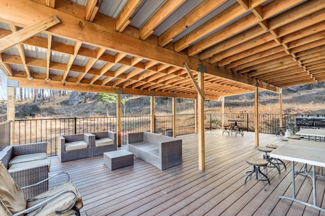 39801 Woody Ln, Shaver Lake, CA 93664 - wooden terrace with outdoor lounge area and area for grilling
