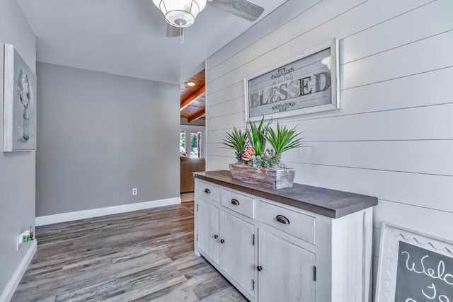 6589 N De Wolf Ave N, Clovis, CA 93619 - corridor featuring light wood-type flooring and wooden walls