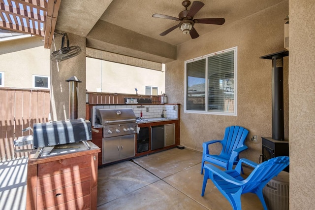 3016 San Gabriel Ave, Clovis, CA 93619 - view of patio featuring area for grilling, a ceiling fan, and a pergola